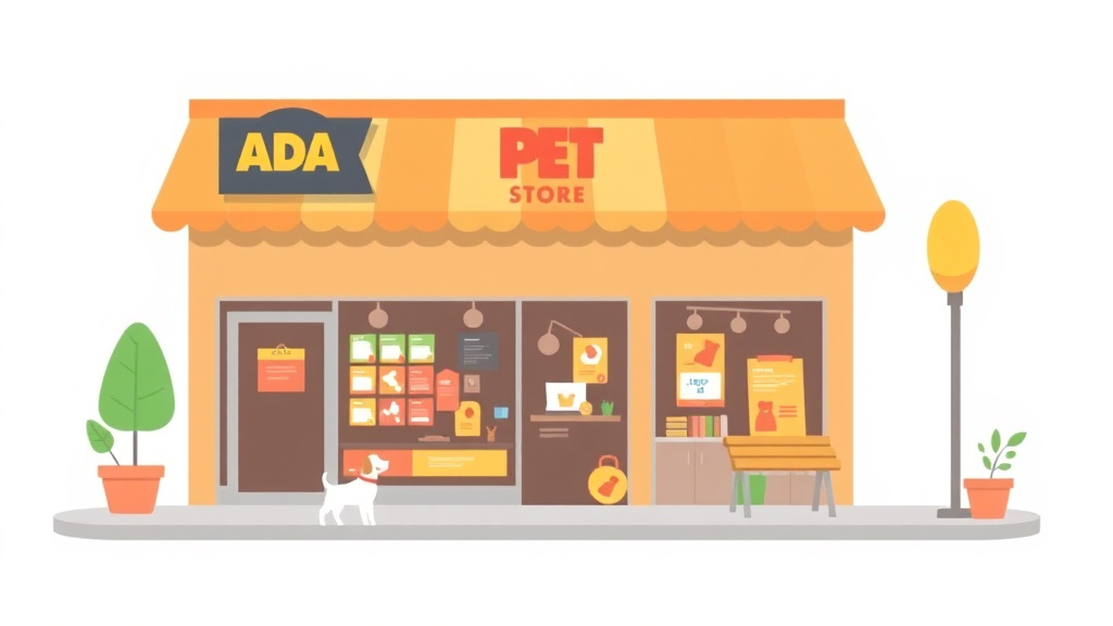 A professional illustration depicting ADA Compliance for Pet Store Franchise Locations
