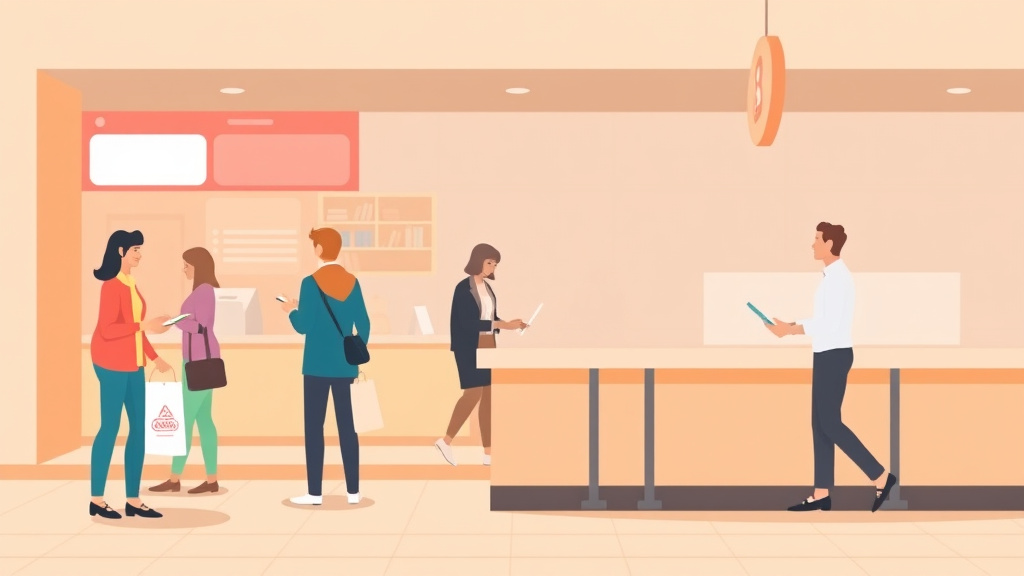 A professional illustration depicting ADA Queue Management Requirements for Franchise Locations