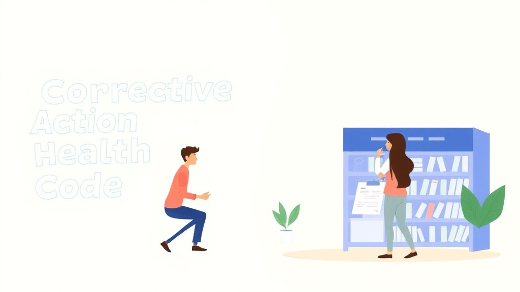 A professional illustration depicting corrective Action Plans: Health Code for Franchise Operators