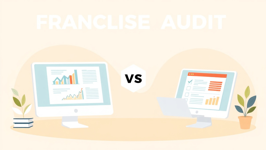 A professional illustration depicting franchiseAudit vs Squadle: Franchise Compliance Tools
