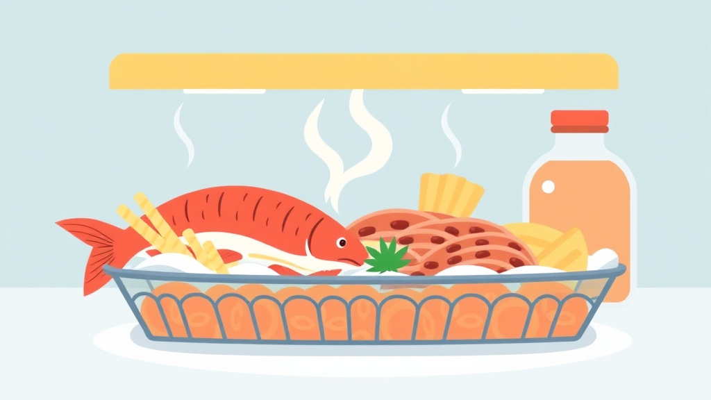 A professional illustration depicting food Storage Requirements: Seafood Guide for Franchises
