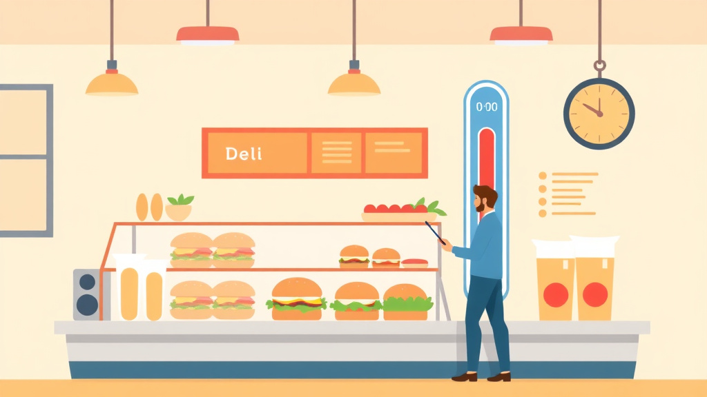 A professional illustration depicting food Temperature Logging for Deli Franchise Operations