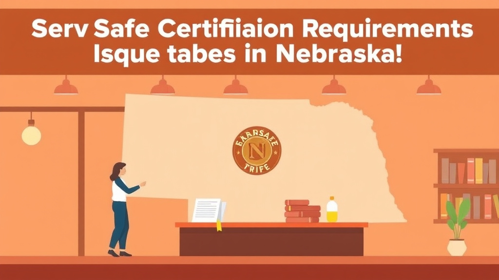 Educational graphic covering the essentials of servSafe Certification Requirements in Nebraska
