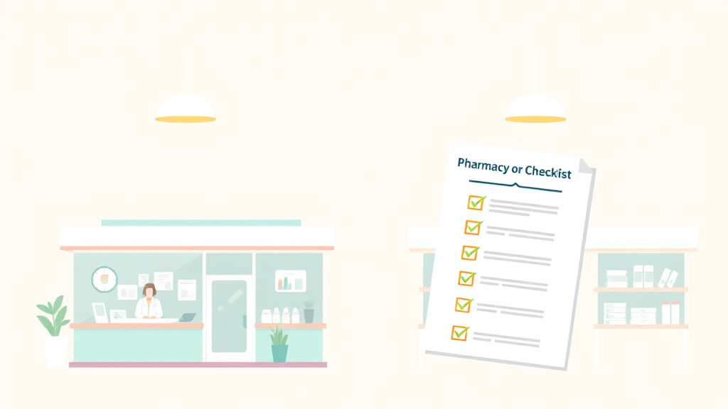 An informative visual explaining pharmacy Franchise Audit Checklist for beginners and professionals