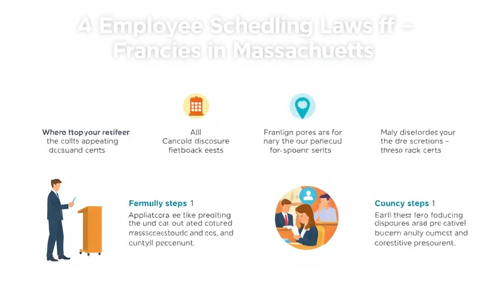 Process flow illustration for putting employee Scheduling Laws for Franchises in Massachusetts into action