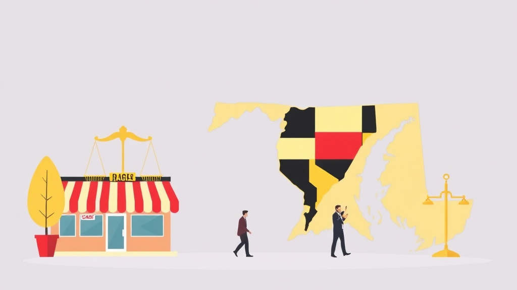 Visual overview of wage and Hour Laws for Franchise Operators in Maryland with key concepts highlighted