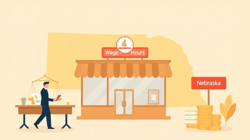 Visual overview of wage and Hour Laws for Franchise Operators in Nebraska with key concepts highlighted