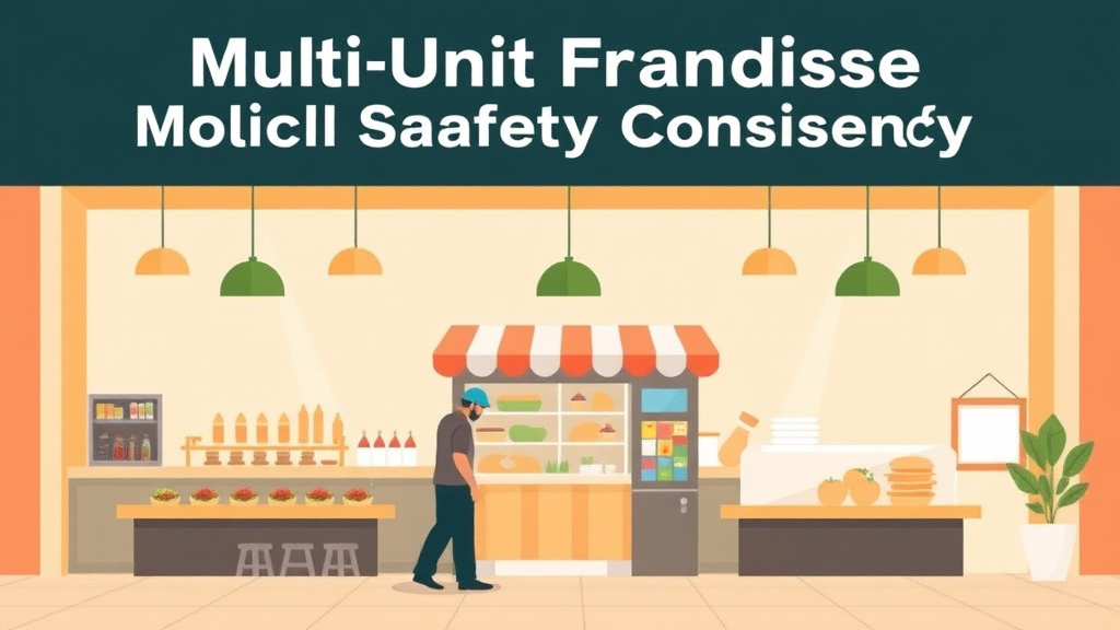 A professional illustration depicting multi-Unit Franchise Management: Food Safety Consistency